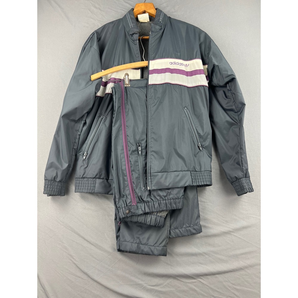 Vintage Adidas Tracksuit Set Women Small Gray Purple Windbreaker Pants Good 4440
